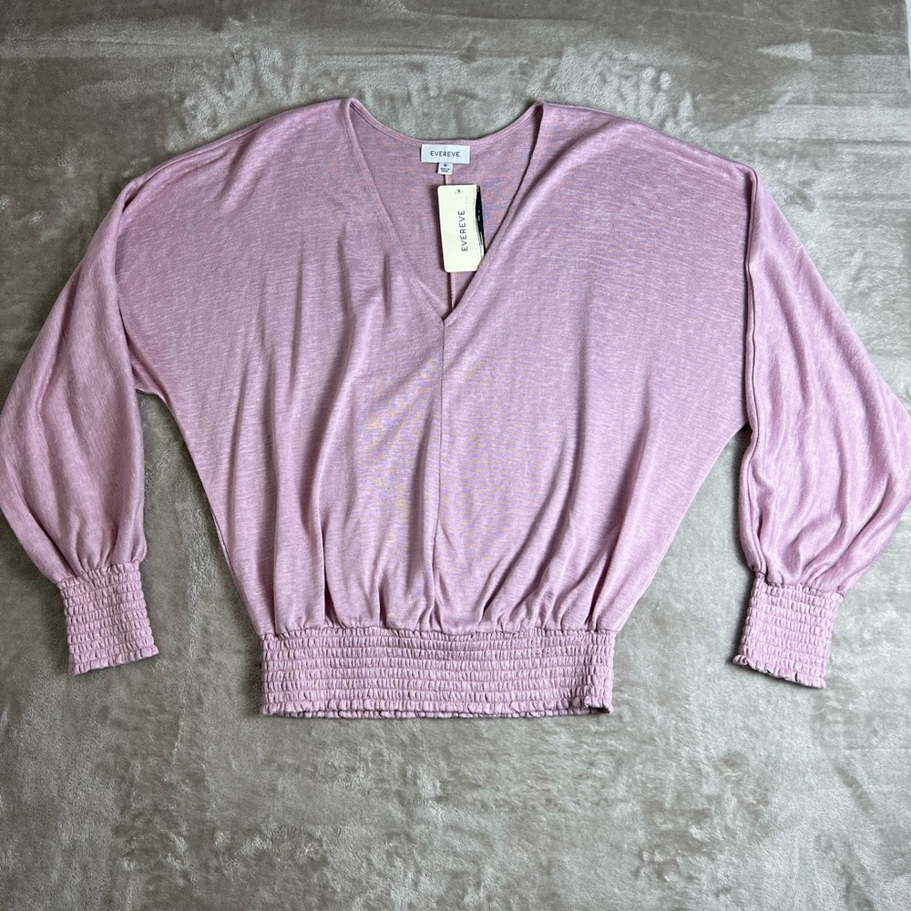 Evereve Dusty Rose V-Neck Smocked Hem Dolman Sleeve Top